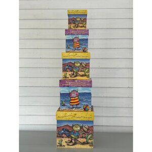 Little Monsters Nesting Boxes Decorative Set Rustic Whimsical Art Set of 5